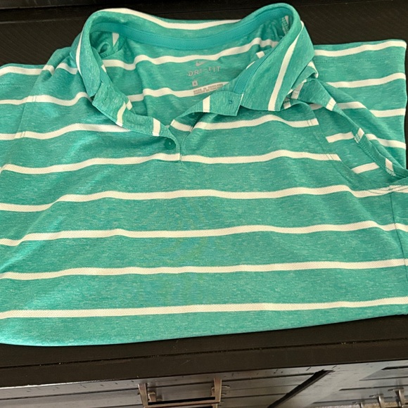 Women’s Turquoise Nike Dri-fit Striped Polo Sleevless Shirt - Picture 1 of 1